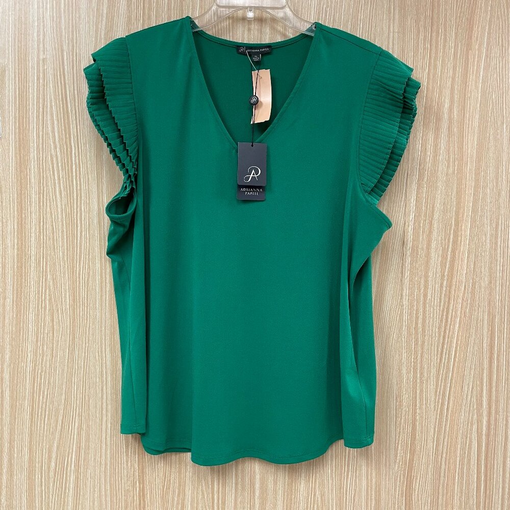 Adrianna Papell Green Pleated Sleeve Top